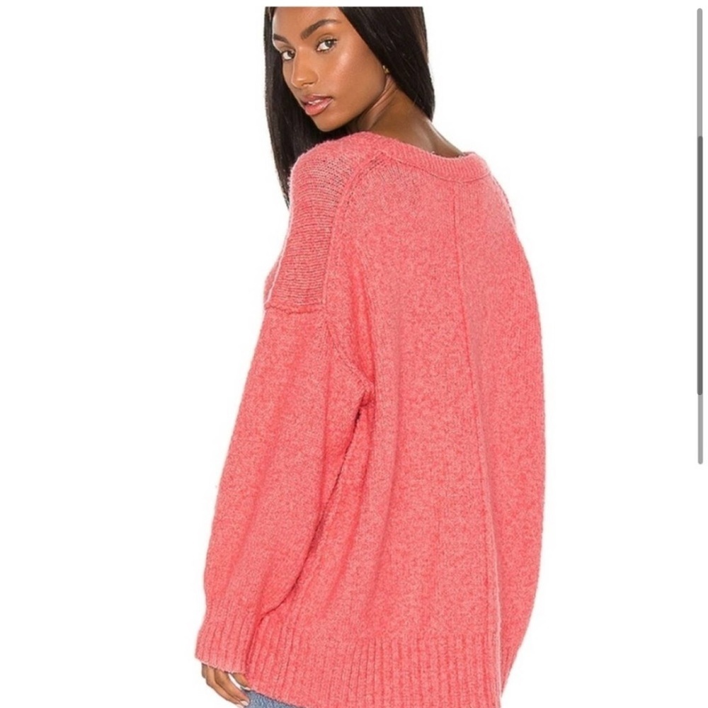 Free People Coral Pink V-Neck Oversized Sweater - Picture 3 of 13